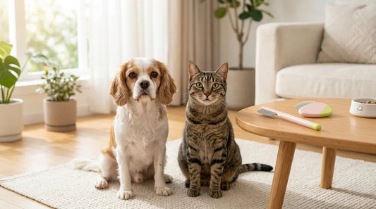 Clean and happy dog and cat after using Furongpet pet grooming comb