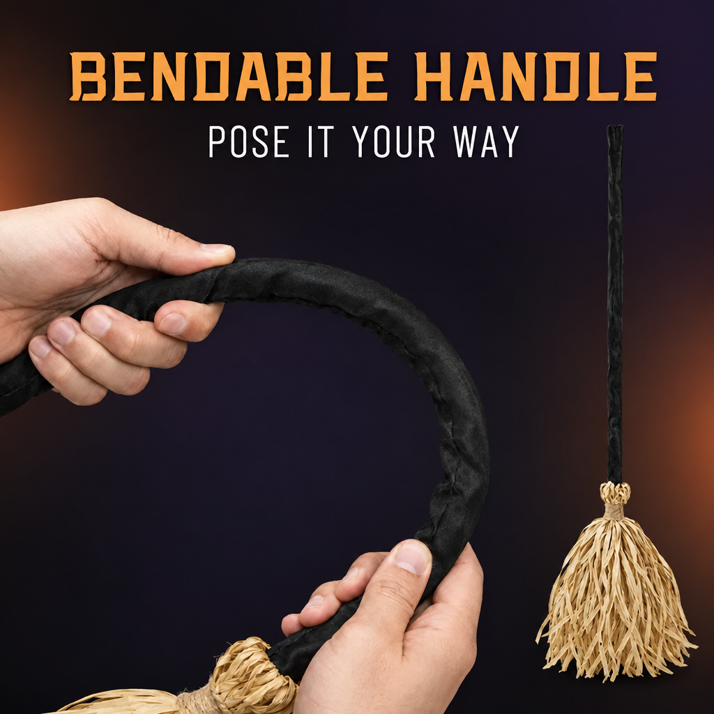 Animated Witch Broom 🧹, Self‑Moving Halloween Prop with LED Light & Spooky Sound for Party & Porch