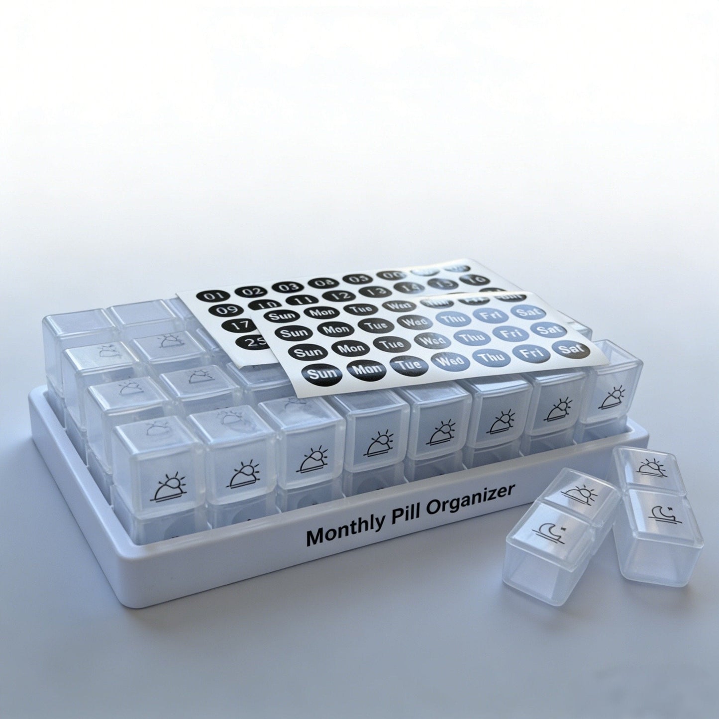 Monthly AM/PM Pill Box, Comes with Stickers