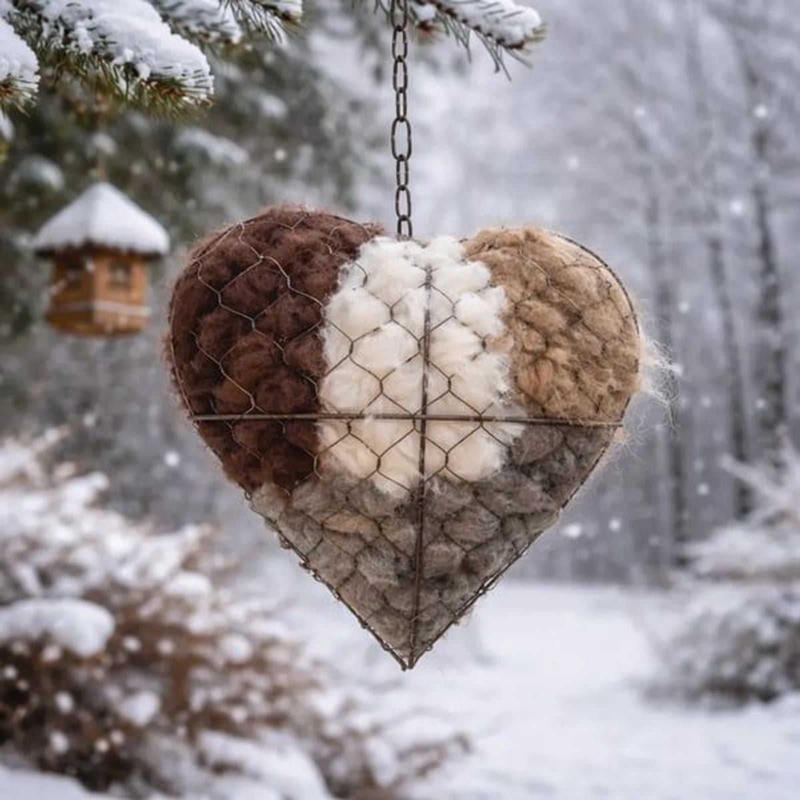 Handmade Natural Alpaca Fiber Bird Nesting Heart