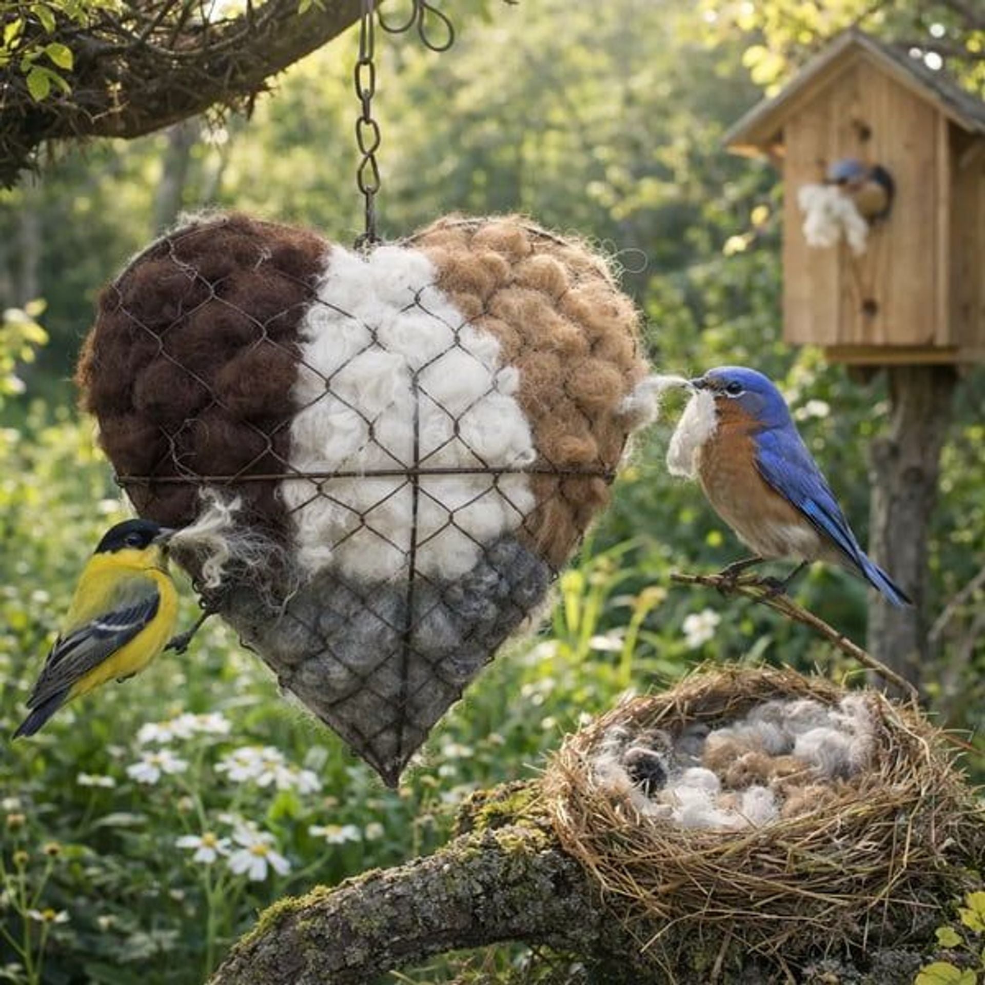 Handmade Natural Alpaca Fiber Bird Nesting Heart