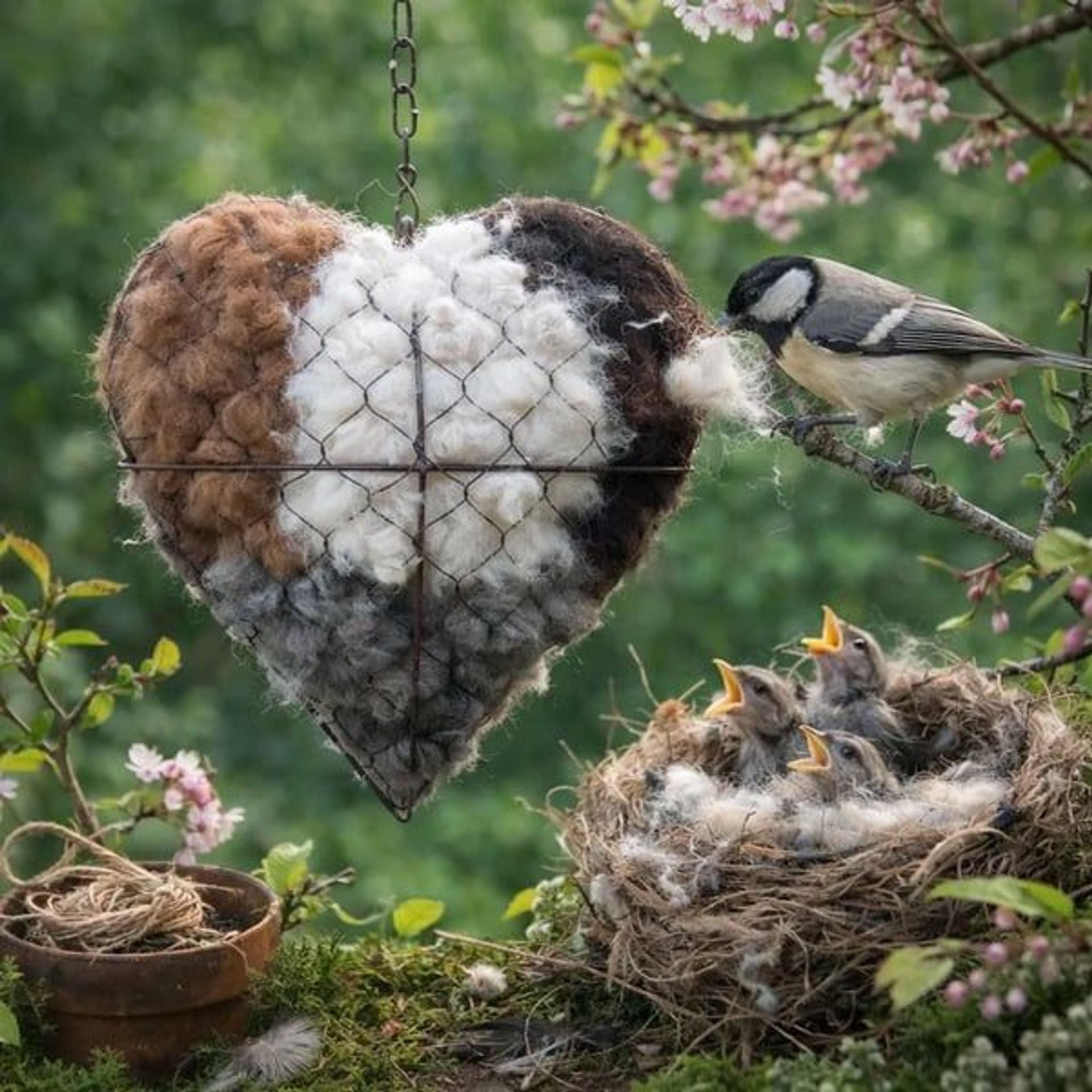 Handmade Natural Alpaca Fiber Bird Nesting Heart