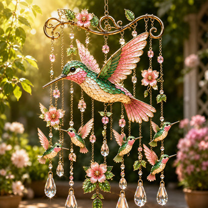 🐦 Graceful Hummingbird Wind Chime | Stunning Crystal Garden Decor