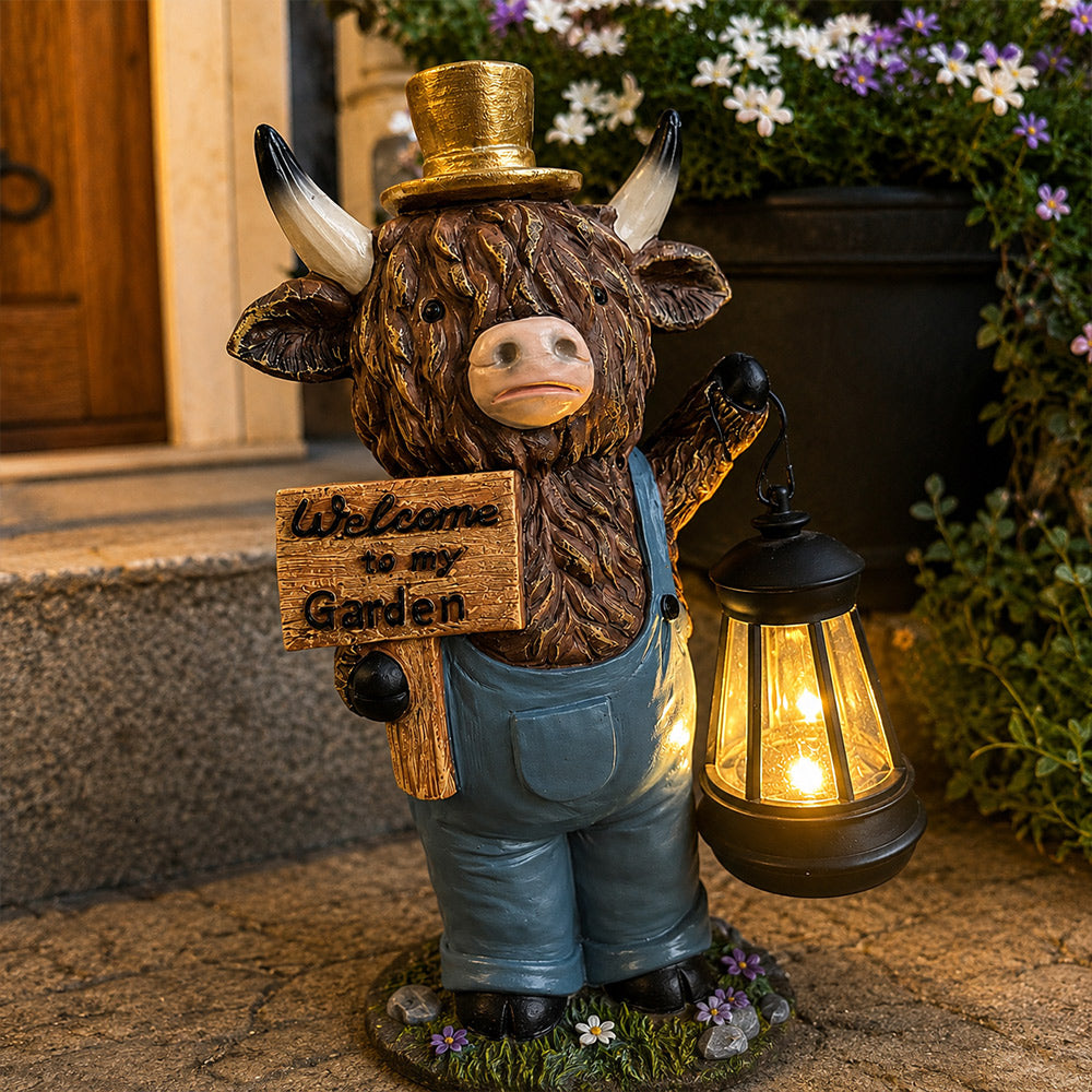 🐮 Highland Cow Solar Garden Lantern Statue