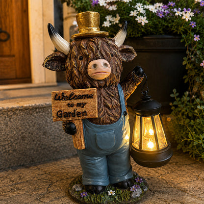 🐮 Highland Cow Solar Garden Lantern Statue