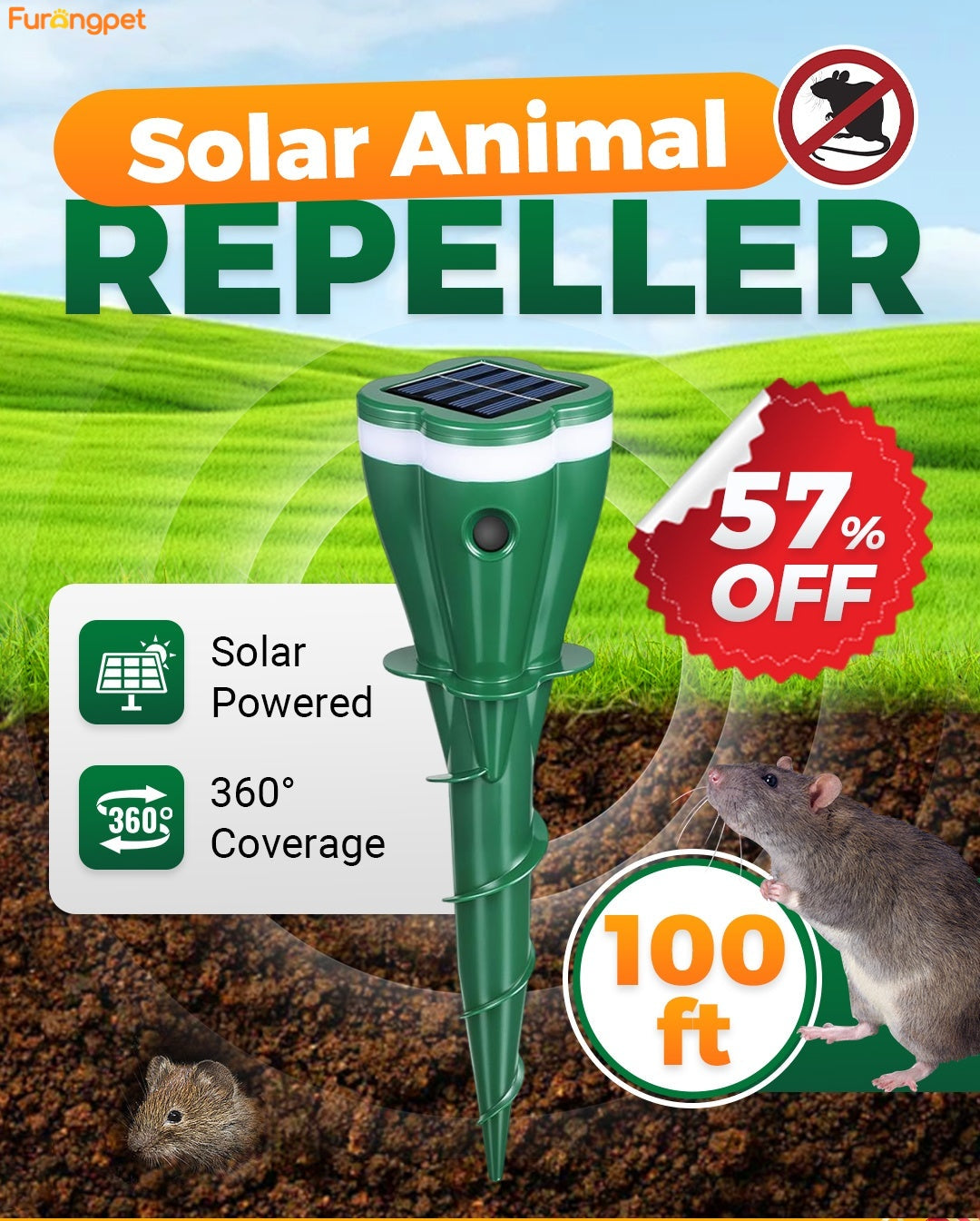 Furongpet™Solar Powered Waterproof Screw Mole Repellent