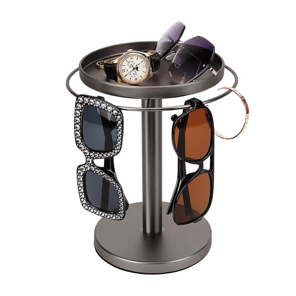 360° Rotating Sunglasses Organizer Stand — Eyewear Rack with Tray