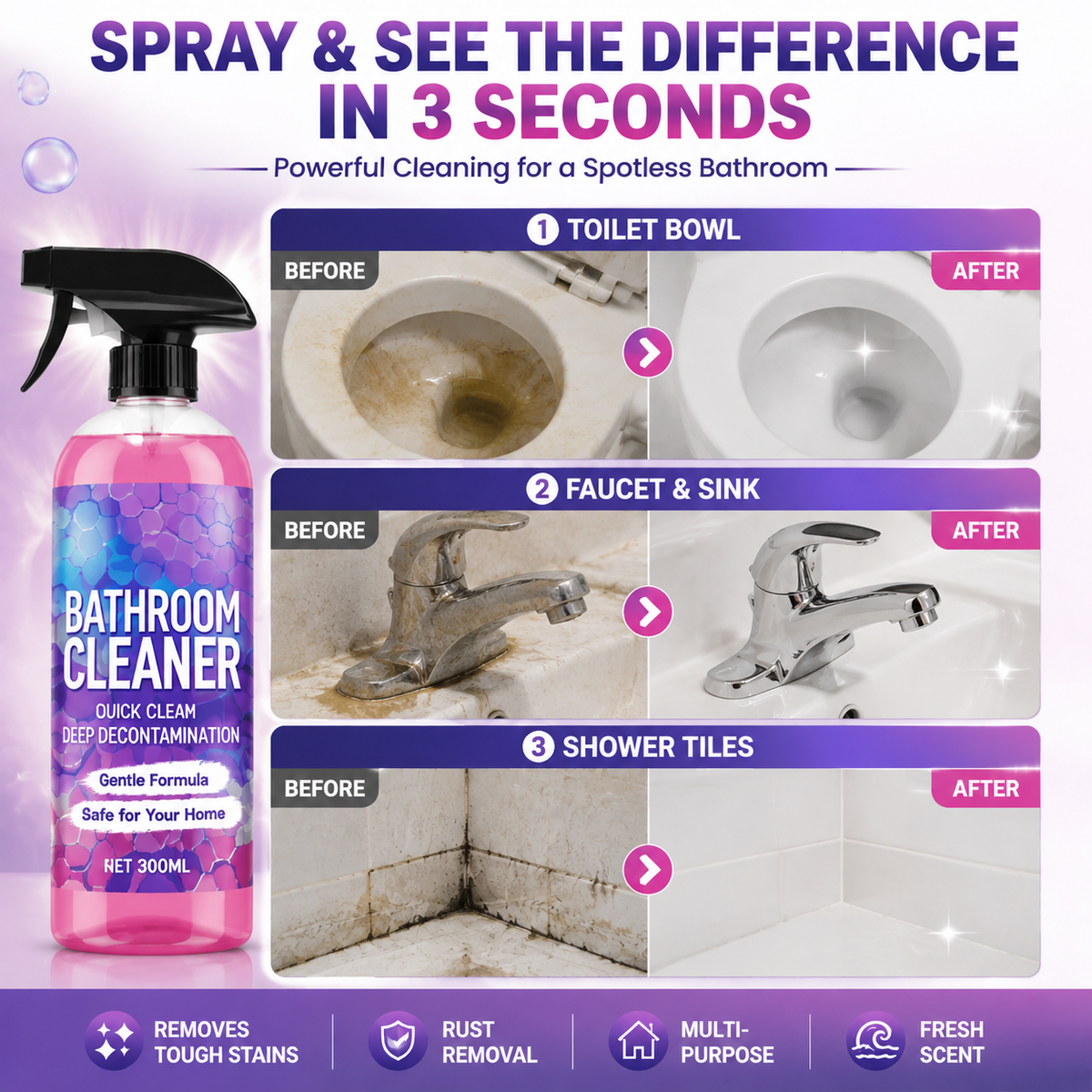 ✨30-Second Bathroom Cleaner Spray, Instant Stain Removal