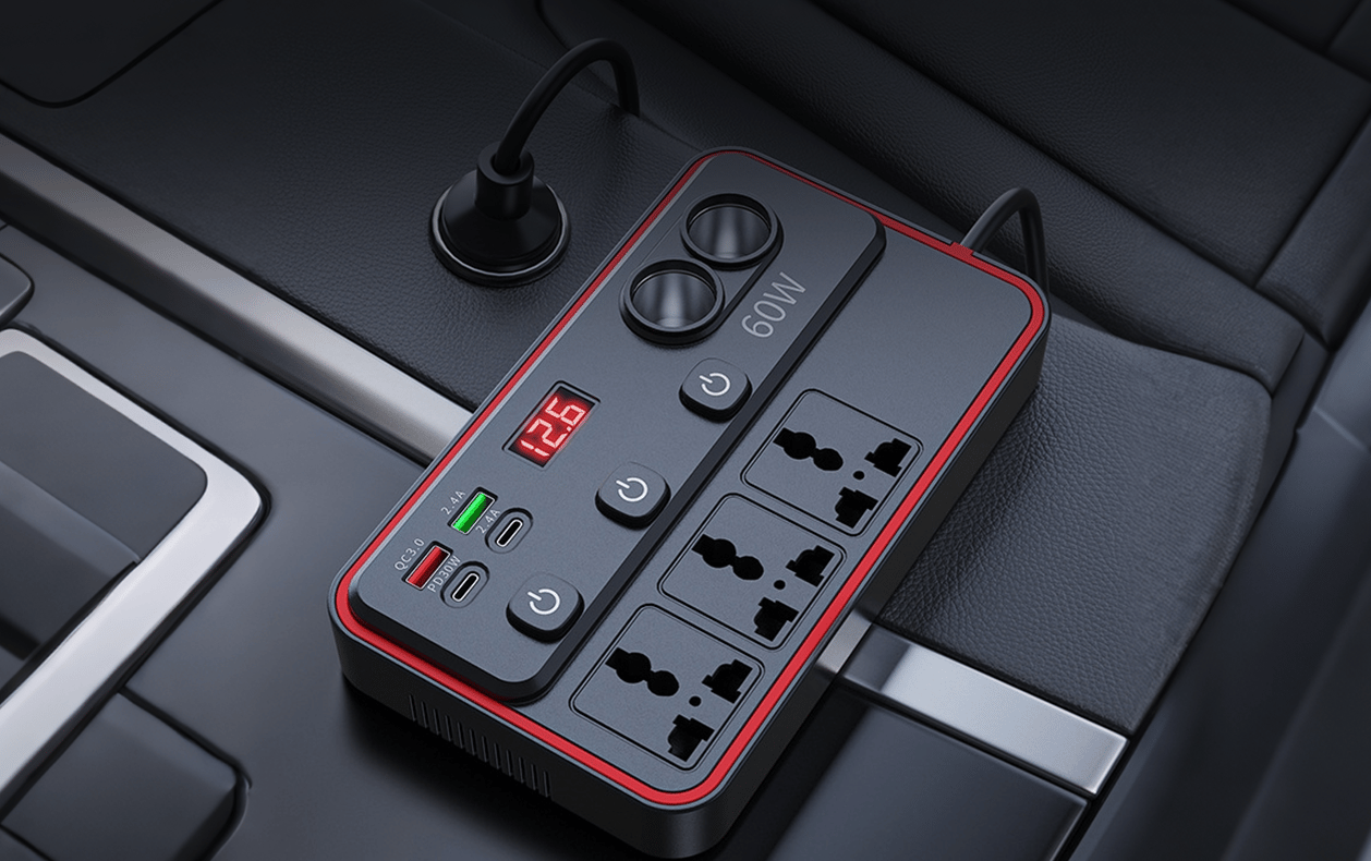 Multifunctional Car Charger With AC Outlets & USB