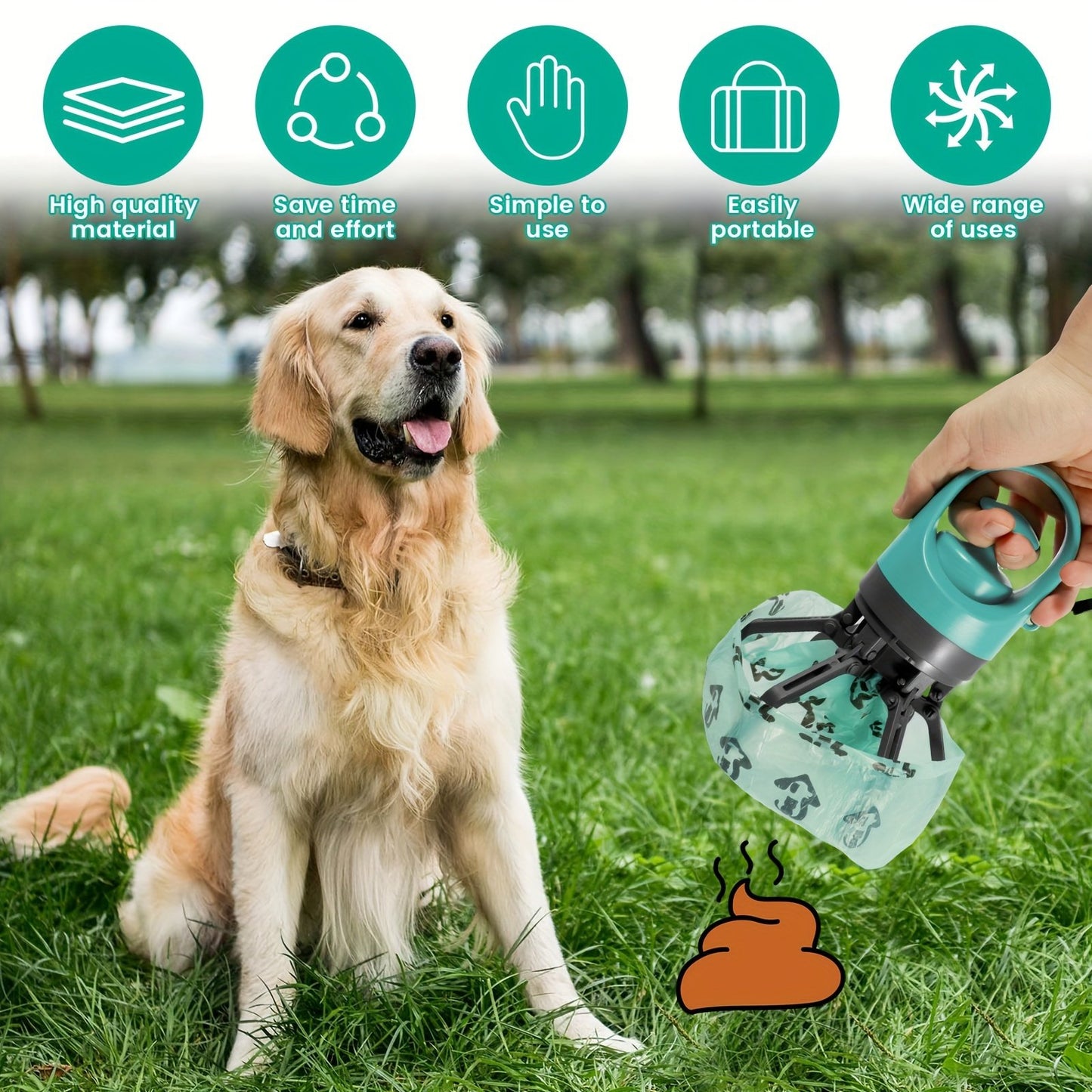 Portable No-Touch Pet Poop Scooper with Waste Bag Dispenser