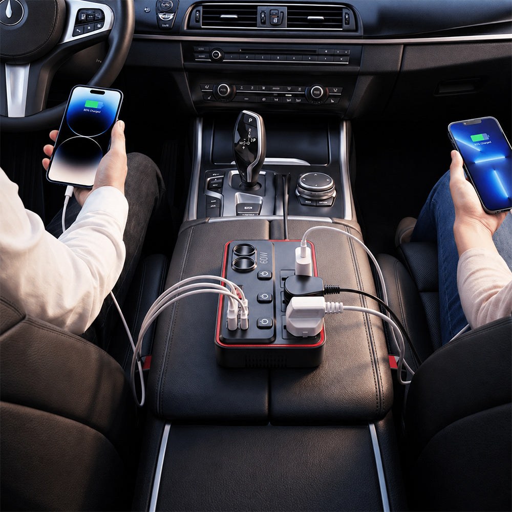 Multifunctional Car Charger With AC Outlets & USB