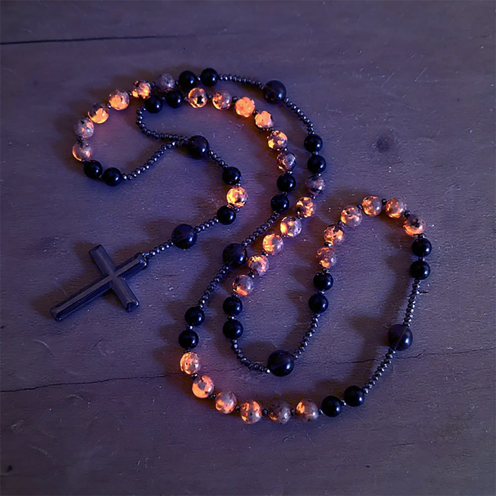 Natural Obsidian & Yooperlite Rosary Necklace