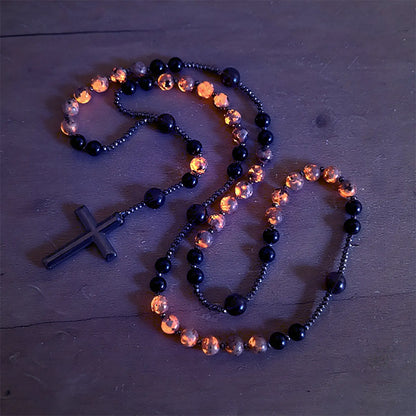 Natural Obsidian & Yooperlite Rosary Necklace
