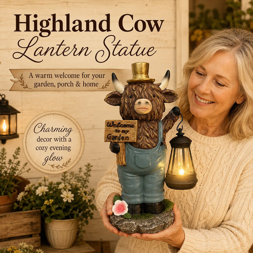 🐮 Highland Cow Solar Garden Lantern Statue