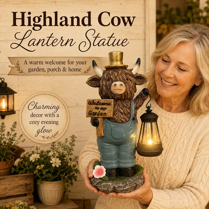 🐮 Highland Cow Solar Garden Lantern Statue