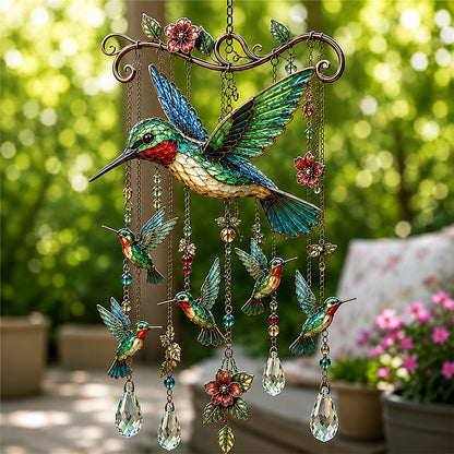 🐦 Graceful Hummingbird Wind Chime | Stunning Crystal Garden Decor