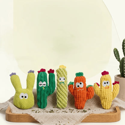 5PC Handmade Soft Cactus Kitten Chew Toys with Natural Catnip