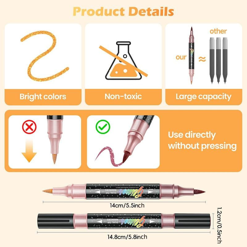 Glitter Effect Brush Markers – Vibrant Sparkle Art Pens for Drawing & Coloring