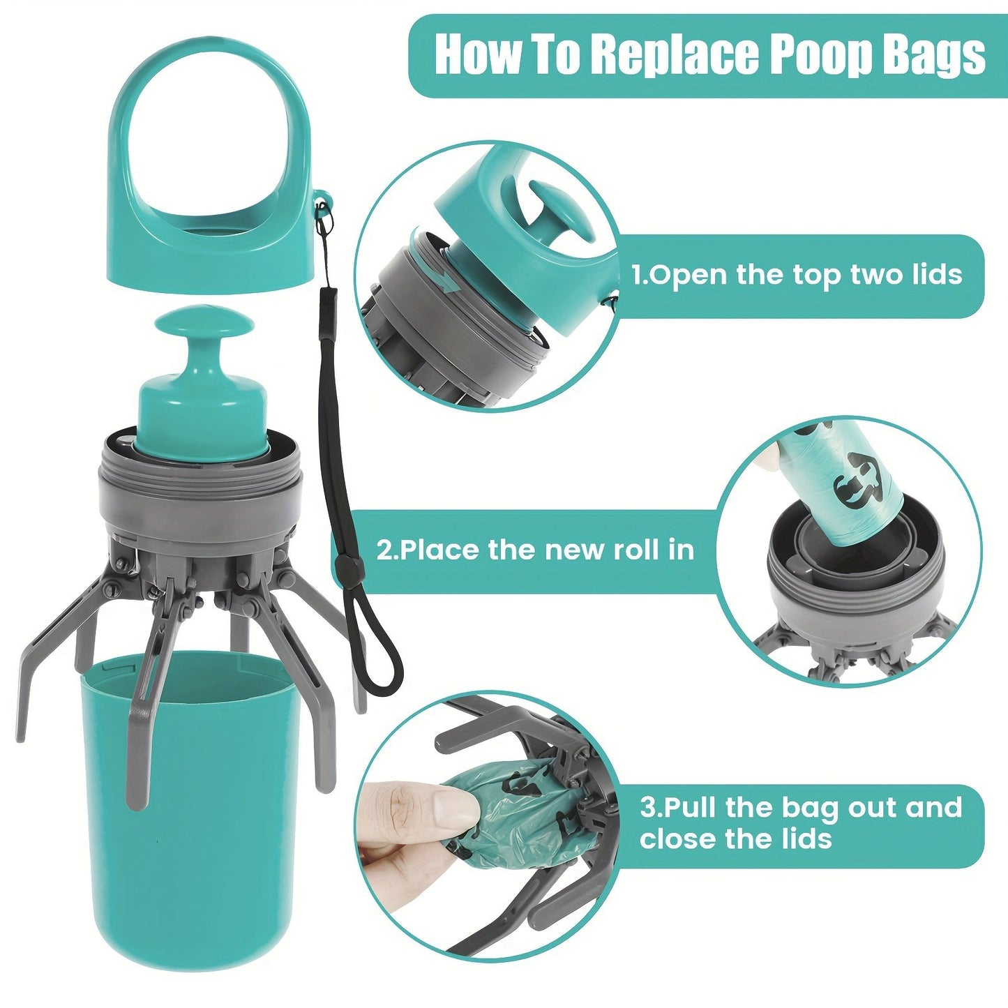 Portable No-Touch Pet Poop Scooper with Waste Bag Dispenser