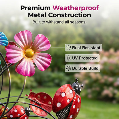 Colorful Metal Garden Wind Spinner Stake