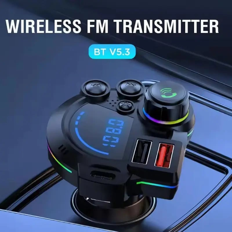 20W PD Car Charger & Bluetooth 5.3 FM Transmitter – Bass Booster & RGB Light – Wireless MP3 Radio Adapter