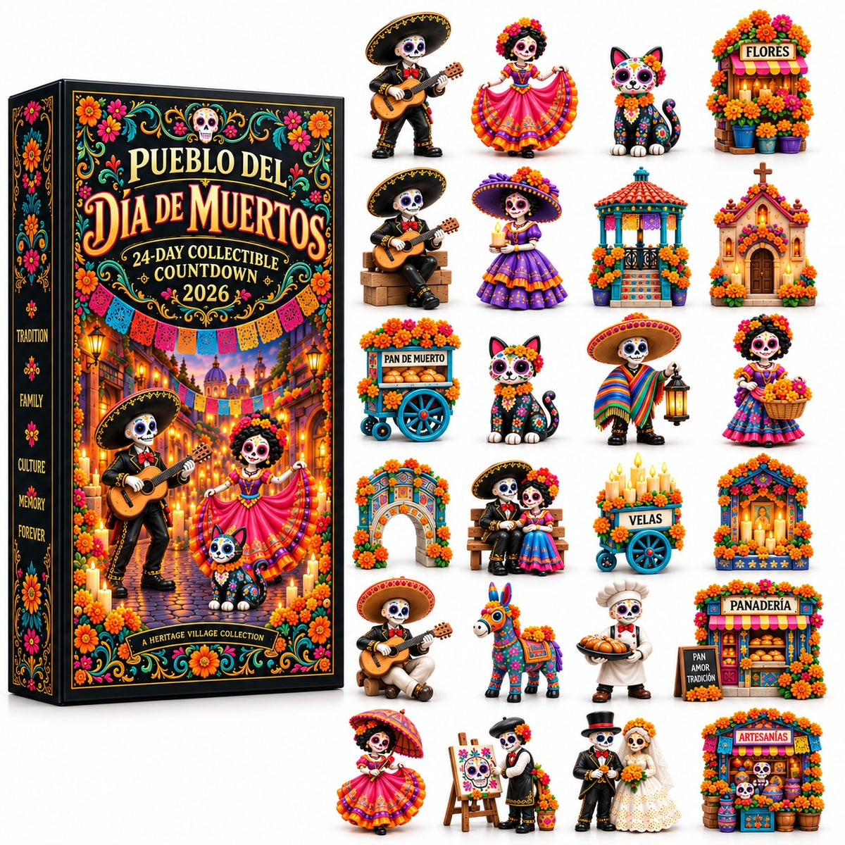 💀 Pueblo del Dia de Muertos 2026 – 24-Day Day of the Dead Collectible Countdown Calendar with 24 Unique Miniatures