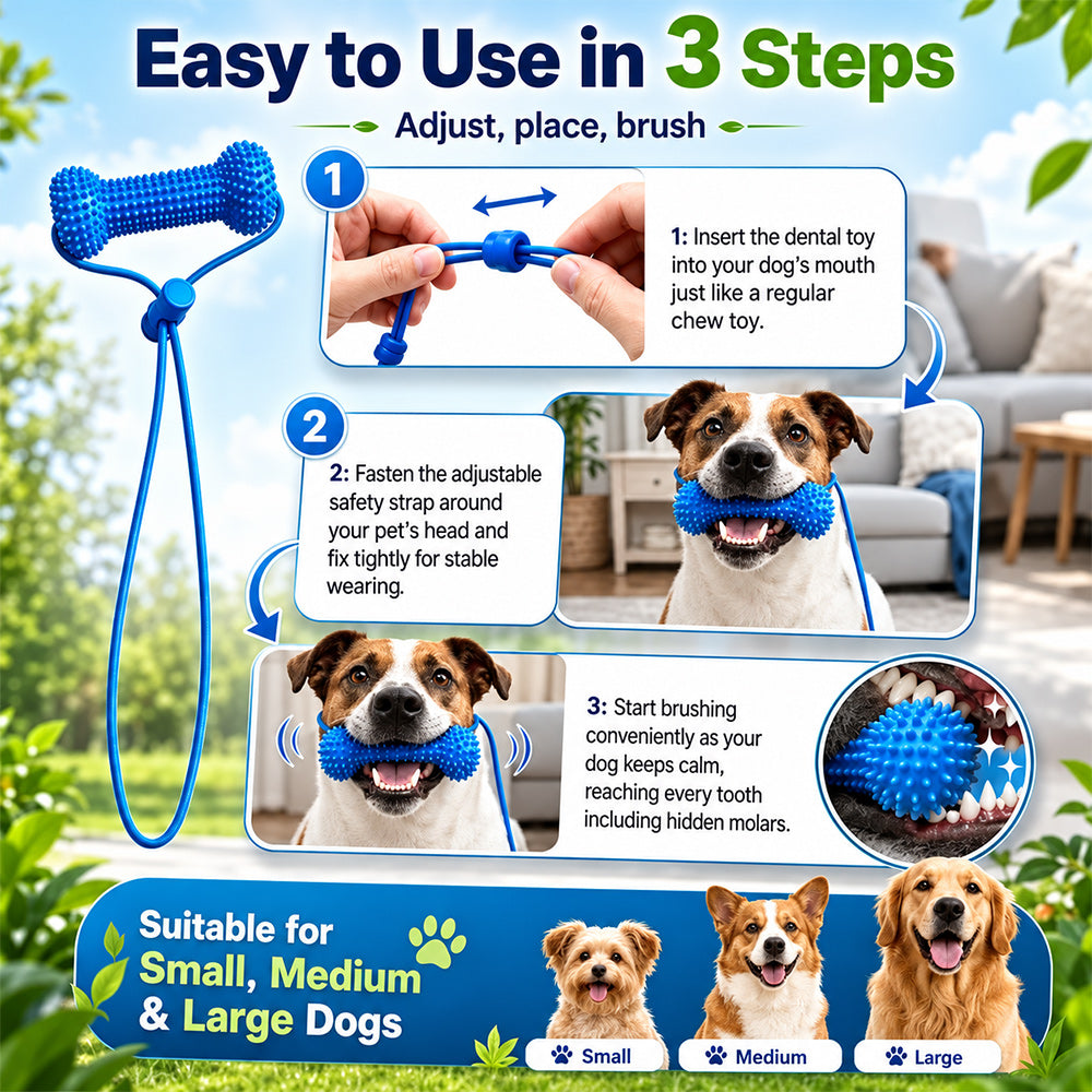🐶 Adjustable Dog Tooth Cleaning Chew Stick – Durable Rubber Dental Toy for Easy Oral Care