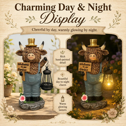 🐮 Highland Cow Solar Garden Lantern Statue