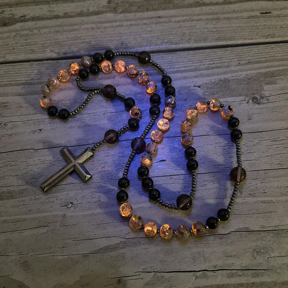 Natural Obsidian & Yooperlite Rosary Necklace