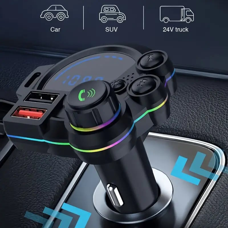 20W PD Car Charger & Bluetooth 5.3 FM Transmitter – Bass Booster & RGB Light – Wireless MP3 Radio Adapter
