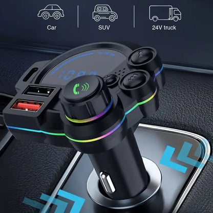 20W PD Car Charger & Bluetooth 5.3 FM Transmitter – Bass Booster & RGB Light – Wireless MP3 Radio Adapter