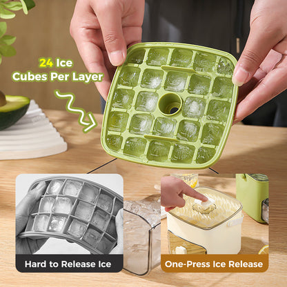 One-Press Ice Cube Tray with Storage Bin