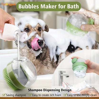 Dog Bath Brush with Soap Dispenser Silicone Bristle Pet