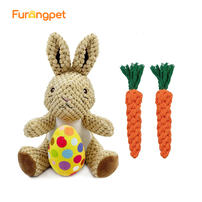 4PCS Easter Dog Toys – Bunny, Egg & Carrot Plush Set