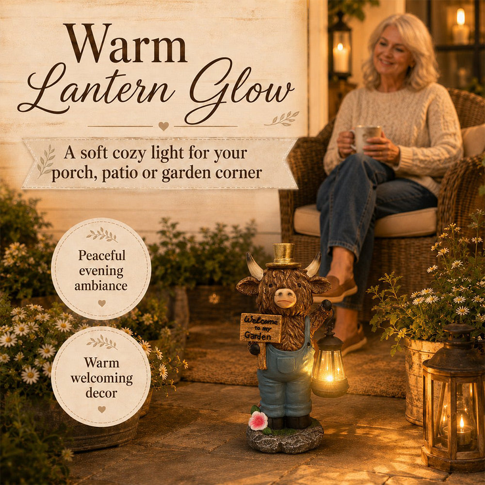 🐮 Highland Cow Solar Garden Lantern Statue