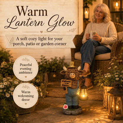 🐮 Highland Cow Solar Garden Lantern Statue
