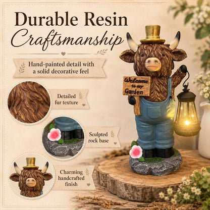 🐮 Highland Cow Solar Garden Lantern Statue