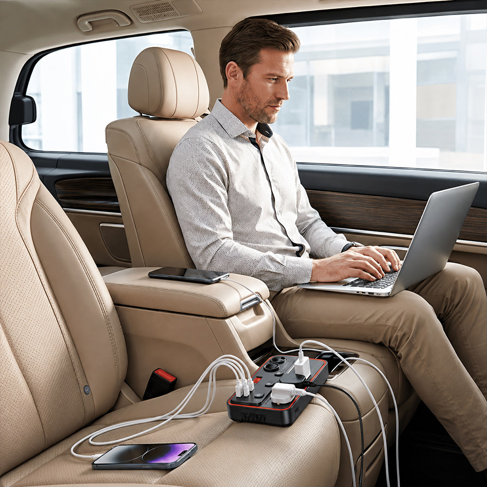 Multifunctional Car Charger With AC Outlets & USB