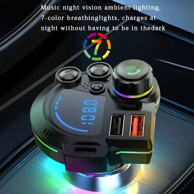 20W PD Car Charger & Bluetooth 5.3 FM Transmitter – Bass Booster & RGB Light – Wireless MP3 Radio Adapter
