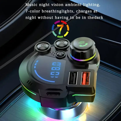 20W PD Car Charger & Bluetooth 5.3 FM Transmitter – Bass Booster & RGB Light – Wireless MP3 Radio Adapter