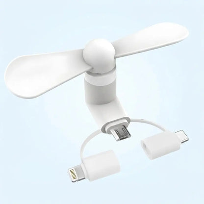 3-in-1 Mini Plug-in Phone Fan-Lightning, Type-C & Micro USB