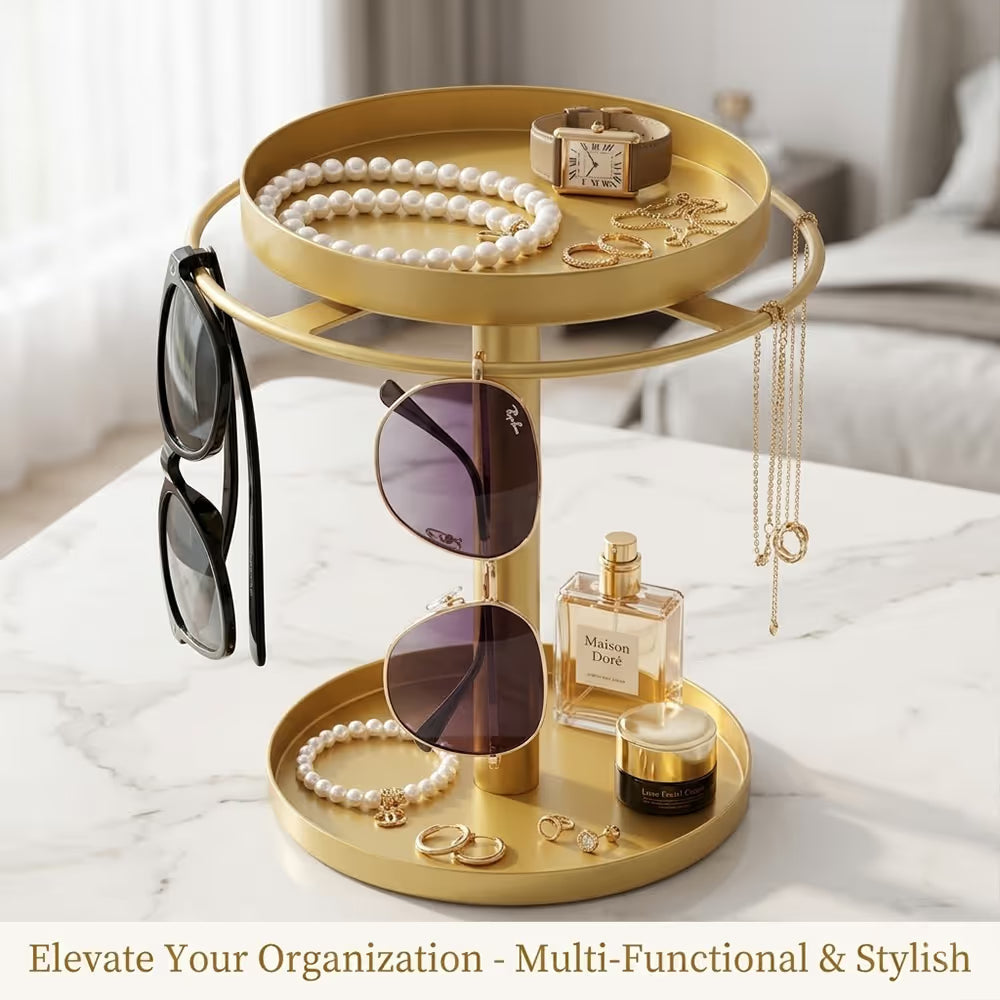 360° Rotating Sunglasses Organizer Stand — Eyewear Rack with Tray