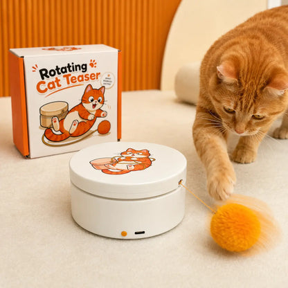 Rechargeable Rotating Cat Teaser, 5‑Mode Touch‑Wake Auto‑Sleep, Mountable for Indoor Cats