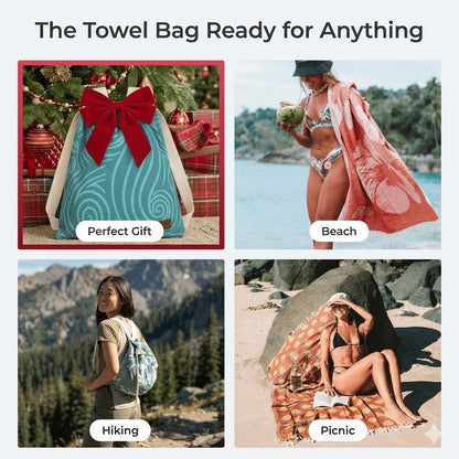 2-in-1 Sand Repellent Towel Backpack, 100% Pure Organic Cotton