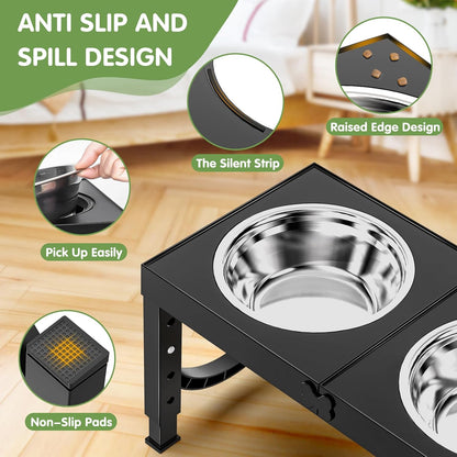 Furongpet™ Adjustable Elevated Dog Bowls with 5 Heights