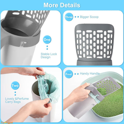 Self-Cleaning Cat Litter Scoop with Integrated Waste Bin