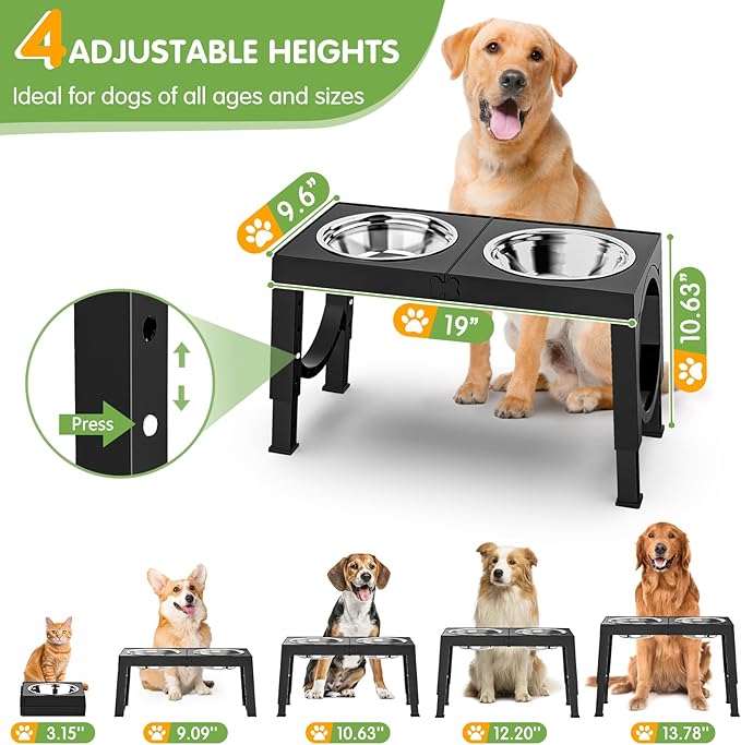 Furongpet™ Adjustable Elevated Dog Bowls with 5 Heights