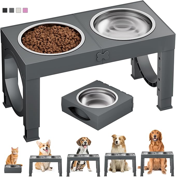 Furongpet™ Adjustable Elevated Dog Bowls with 5 Heights