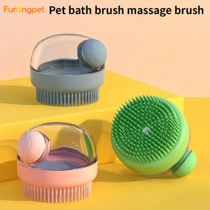 Dog Bath Brush with Soap Dispenser Silicone Bristle Pet
