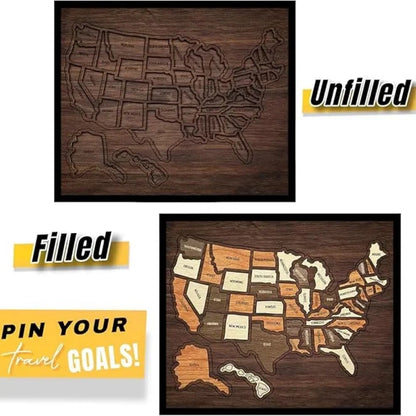 Wooden USA Travel Map Puzzle🧩A Stylish Way to Track Your Journey & Memories